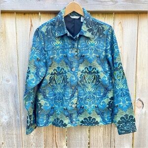 Laura Ashley Beaded Utility Blazer Jacket Blue Green